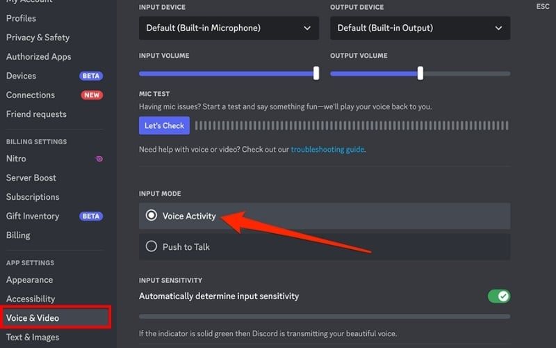 Chọn chế độ Push-to-talk&nbsp;hoặc Voice activation