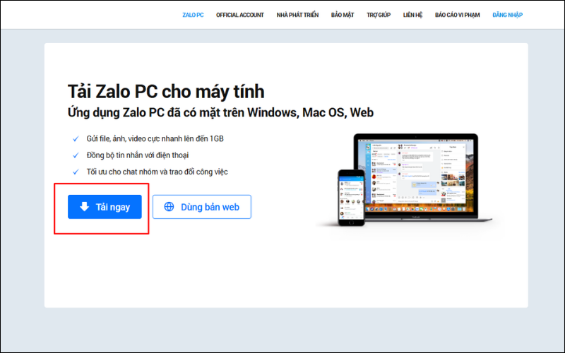 Tải Zalo về laptop hoặc đăng nhập bản web để gọi điện