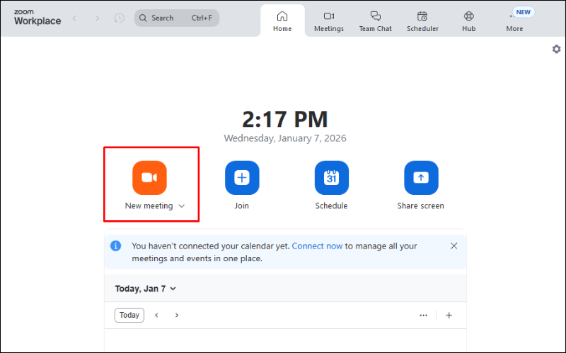 Chọn New meeting để tạo cuộc họp mới trong Zoom