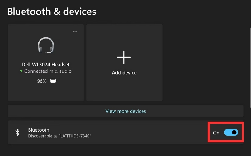Bật Bluetooth qua Settings