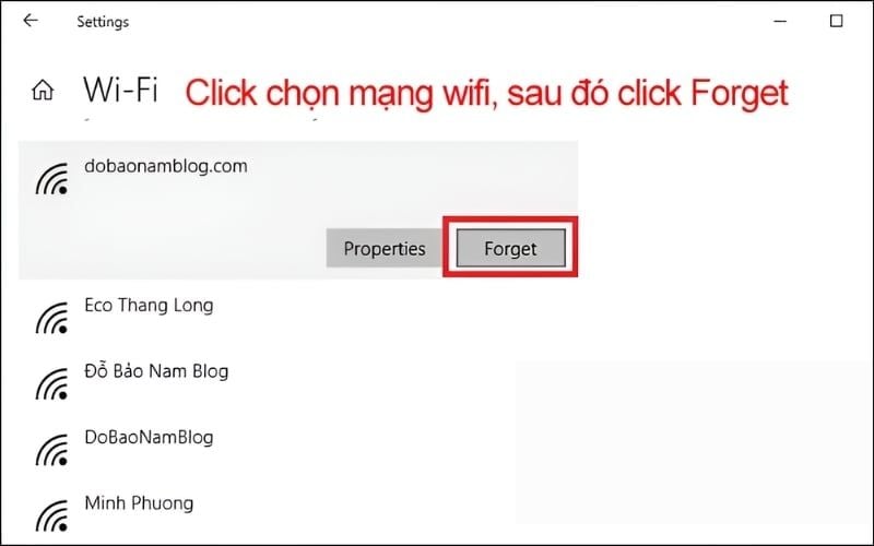 Chọn Forget để quên mạng WiFi