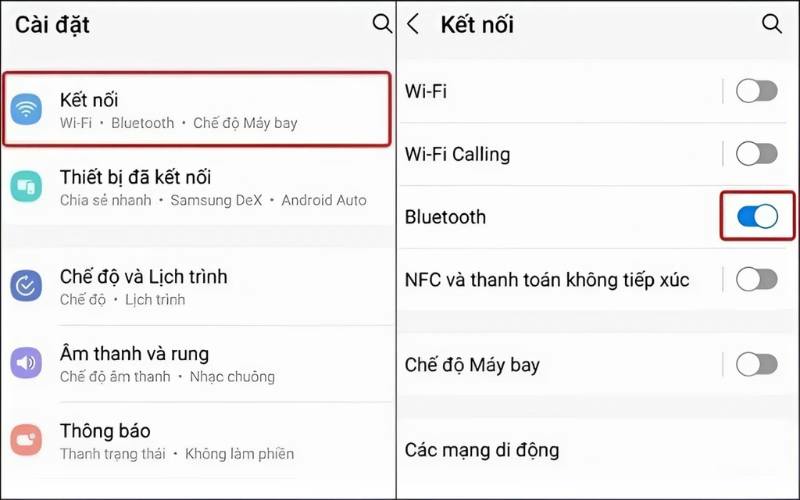 Gạt công tắc sang phải tại phần Bluetooth
