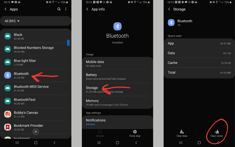 Chọn Bluetooth > Storage > Clear cache