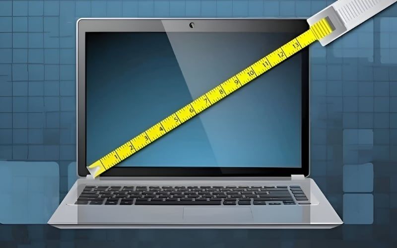 Kéo thước dây từ góc trái trên cùng đến góc phải dưới cùng để đo&nbsp;kích thước màn hình