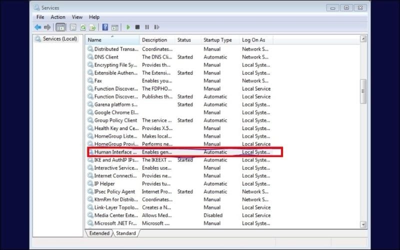 Nhấn đúp vào&nbsp;dòng Human Interface Device Service