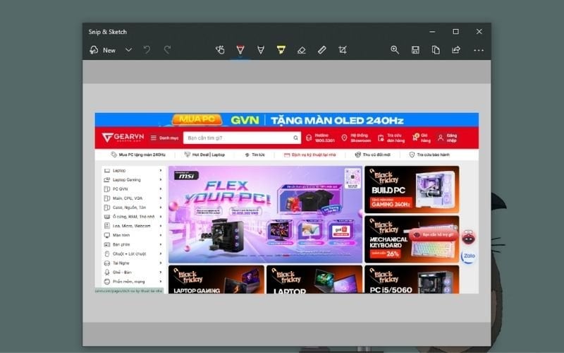 Nhấp vào thông báo để mở Snip & Sketch, chỉnh sửa nếu muốn và tự lưu ảnh thủ công