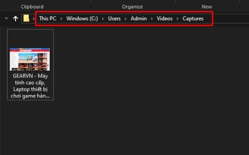 Các tệp sẽ được lưu tại This PC > Videos > Captures