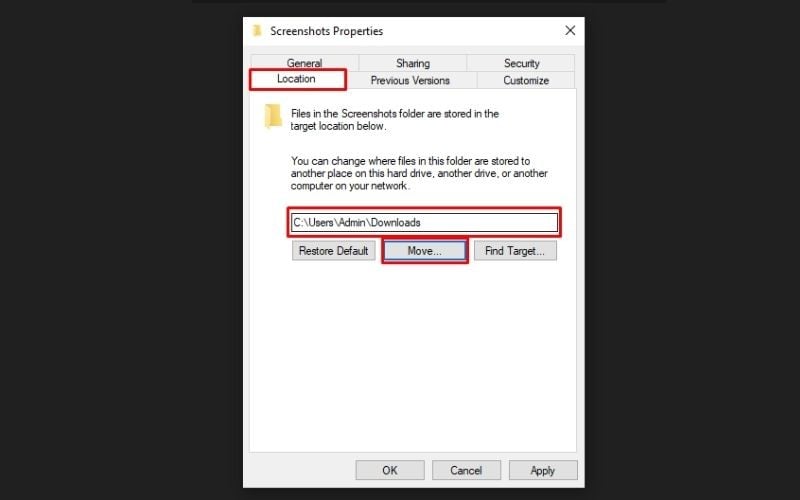 Nhấn vào nút Move... và chọn thư mục mới mà bạn muốn làm nơi lưu mặc định