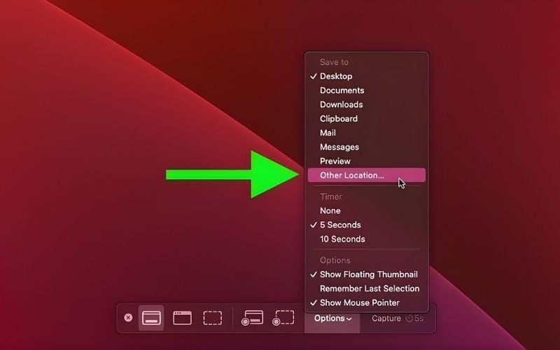 Chọn Documents, Clipboard hoặc chọn Other Location... để chỉ định nơi lưu ảnh