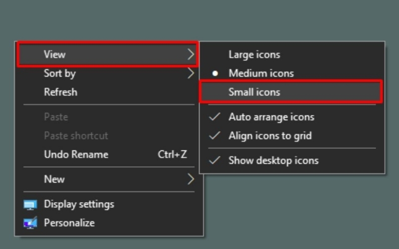 Chọn Small icons để thu nhỏ
