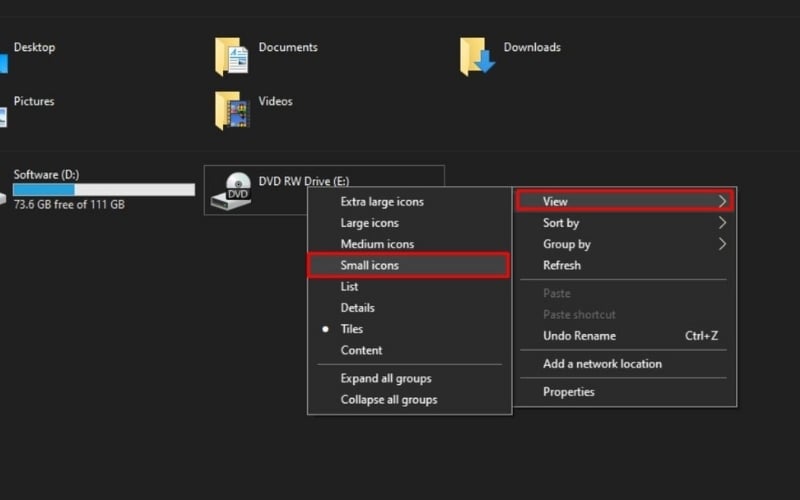 Thu nhỏ biểu tượng trong File Explorer