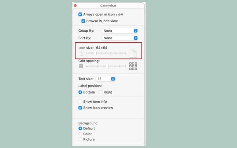 Kéo thanh trượt ở mục Icon size để thay đổi kích thước