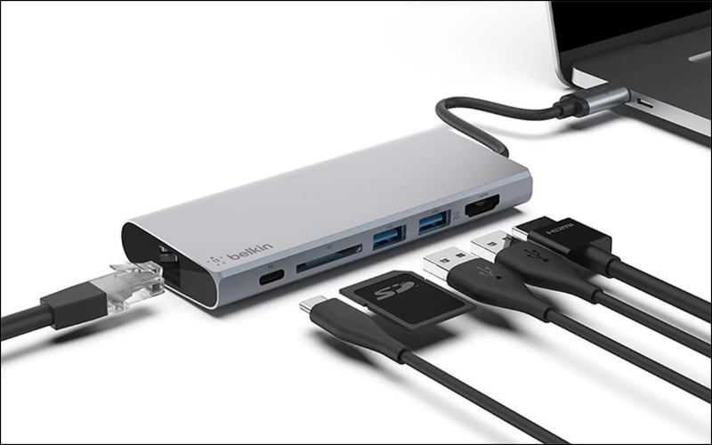 Đối với các dòng laptop&nbsp;mỏng nhẹ, cần sử dụng thêm hub chuyển đổi