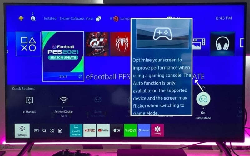 Bật chế độ Game Mode trên tivi Samsung để tối ưu&nbsp;tốc độ phản hồi khi chơi game