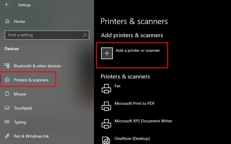 Chọn Printers & scanners rồi nhấn Add device