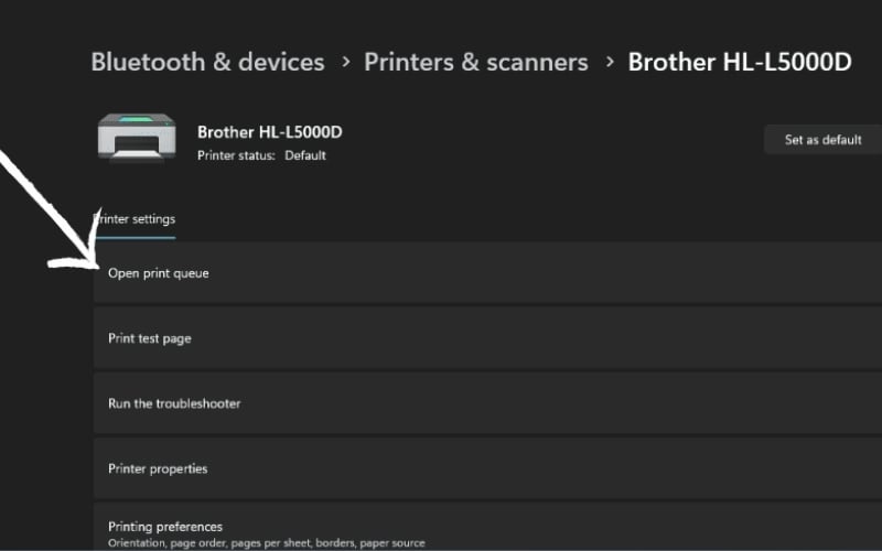 Truy cập vào Printers & scanners, sau đó chọn Open print queue