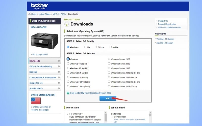 Truy cập lại trang chủ của Brother, tải về phiên bản driver chính xác cho model máy in và hệ điều hành