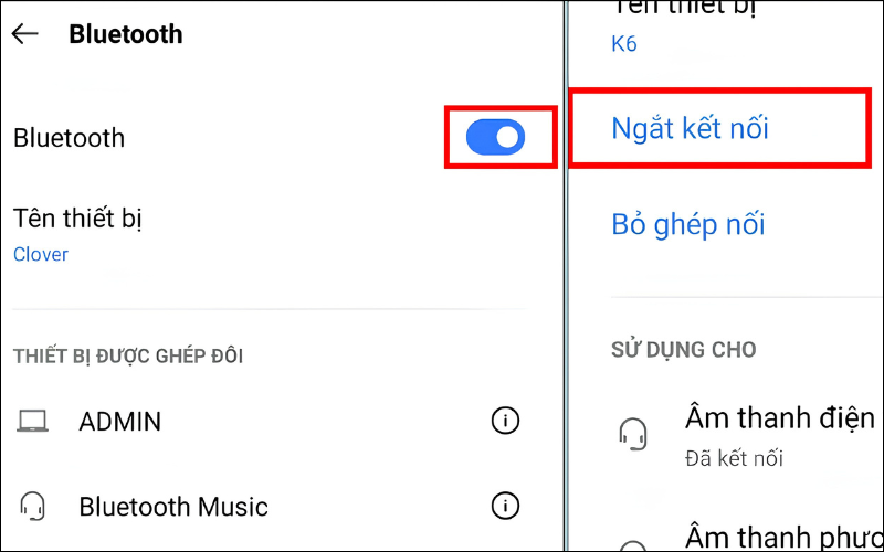 Nhấn Ngắt kết nối và tiến hành ghép đôi lại