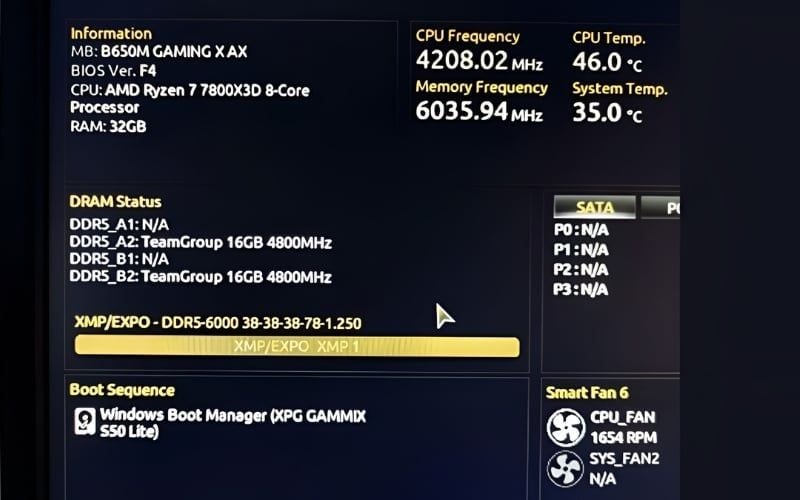 Kích hoạt XMP trong BIOS để RAM chạy đúng tốc độ thiết kế