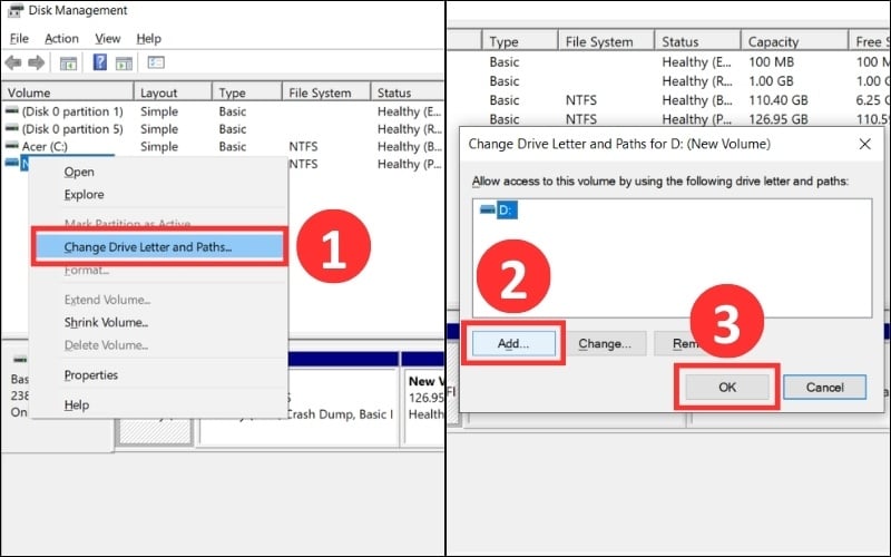 Gán ký&nbsp;tự cho ổ đĩa bằng cách chọn&nbsp;Change Drive Letter and Paths
