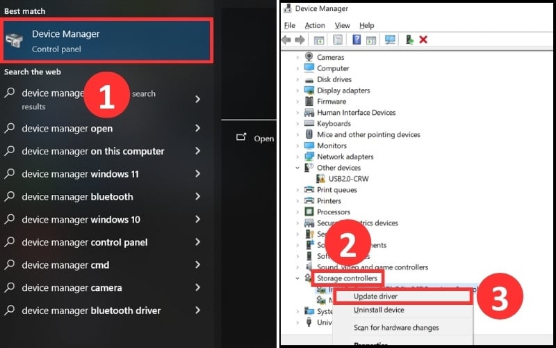 Update Driver Storage Controller trong Device Manager