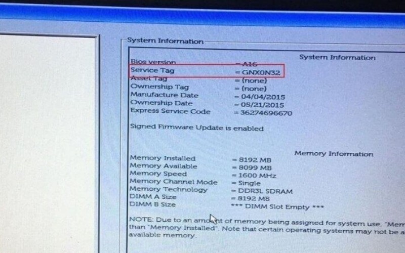 Kiểm tra Service Tag trong BIOS