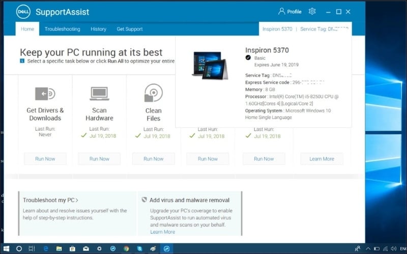 Xem thông tin bảo hành trong phần mềm Dell SupportAssist