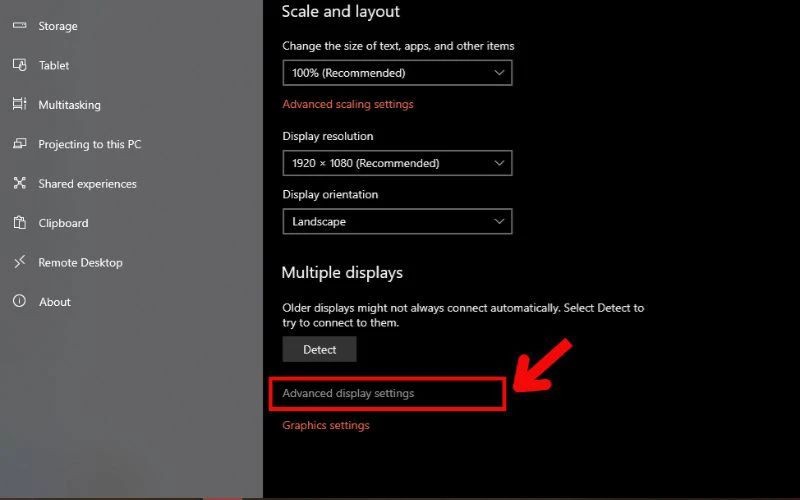 Bạn có thể xem thông tin card màn hình qua Display Settings