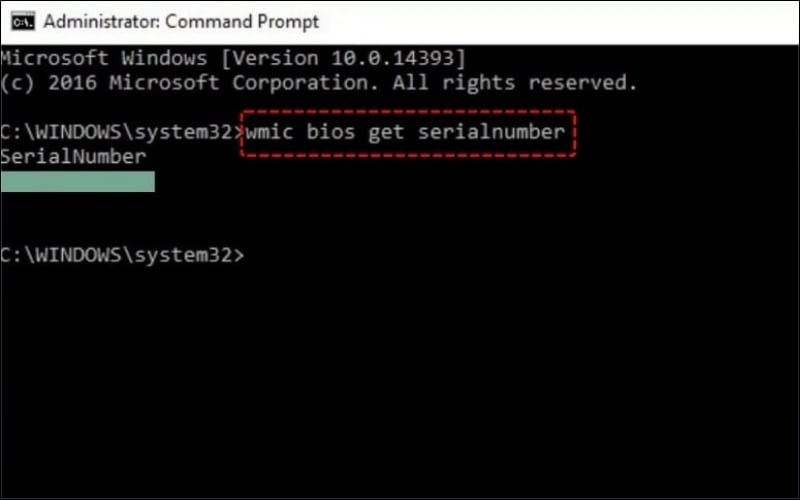 Nhập lệnh wmic bios get serialnumber để lấy số seri laptop