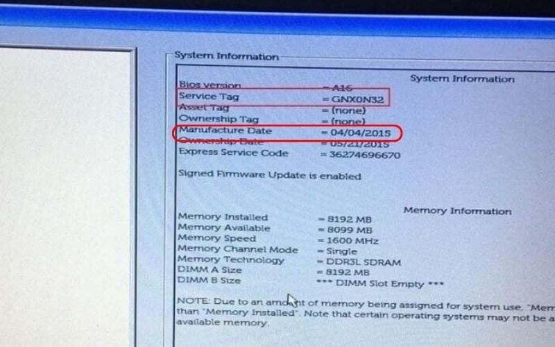 Kiểm tra số seri, ngày sản xuất trong BIOS