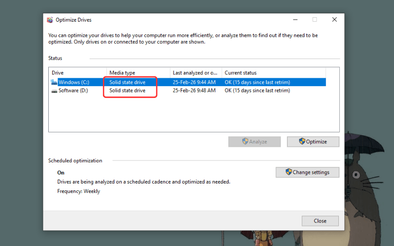 Nếu cột Media Type hiển thị Solid state drive là SSD, còn Hard disk drive là HDD