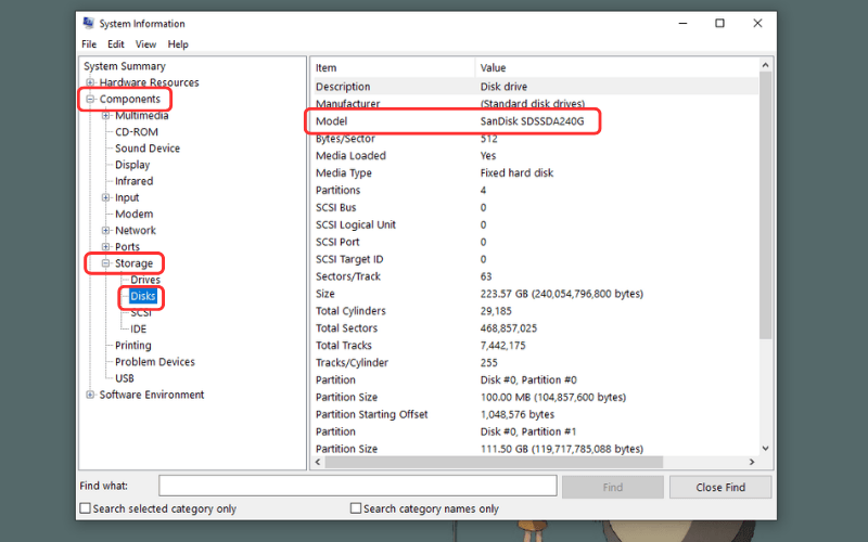 Quan sát thông tin tại dòng Model để biết ổ cứng là SSD hay HDD