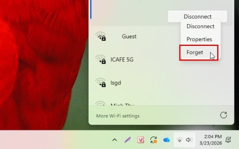 Chọn Forget mạng  WiFi đang bị lỗi