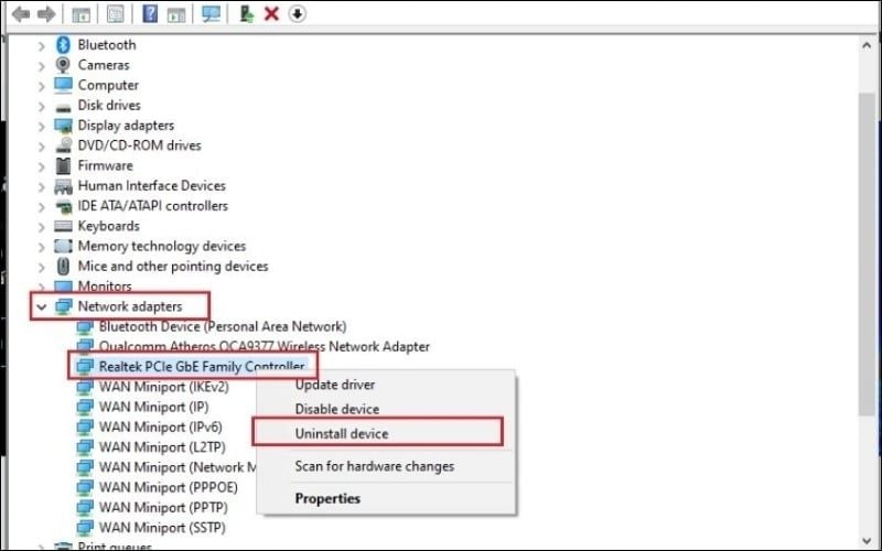 Nếu update vẫn không được, bạn hãy chọn&nbsp;Uninstall device rồi khởi động lại máy