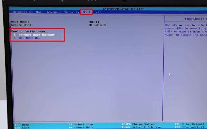 Thay đổi&nbsp;thứ tự danh sách thiết bị trong tab Boot
