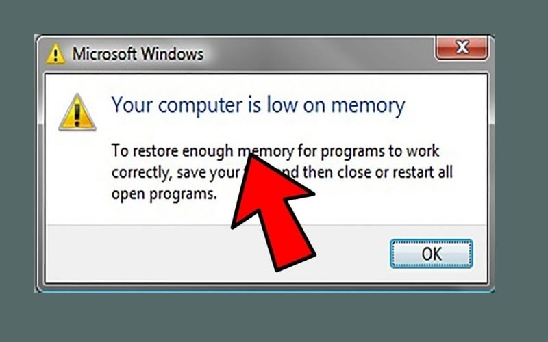 Hệ điều hành hiển thị các thông báo lỗi liên quan đến bộ nhớ như low memory
