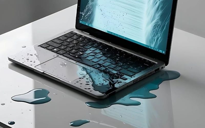 Lập tức tắt nguồn khi laptop không may dính nước