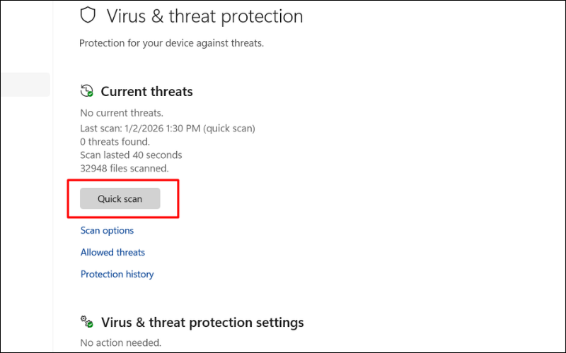 Chọn&nbsp;Quick scan