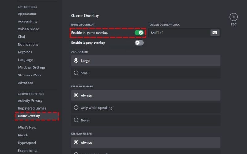 Tắt tùy chọn Enable in-game overlay