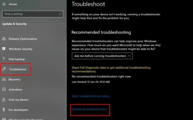 Chọn Troubleshoot > Additional troubleshooters