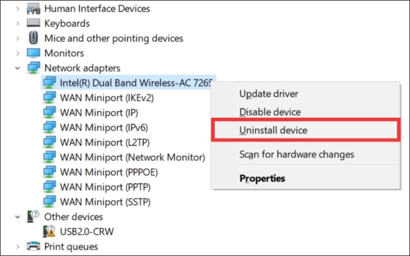 Cập nhật và cài đặt lại Driver card mạng