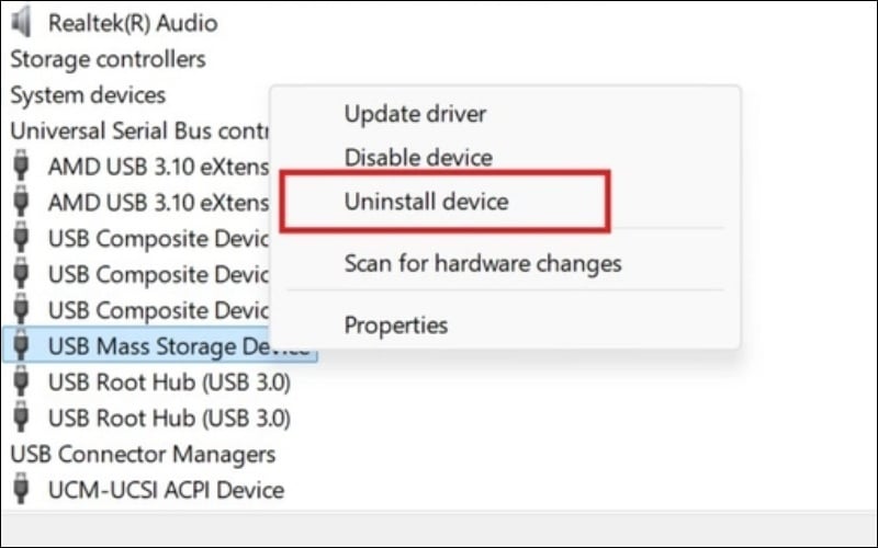 Gỡ và cài lại driver USB