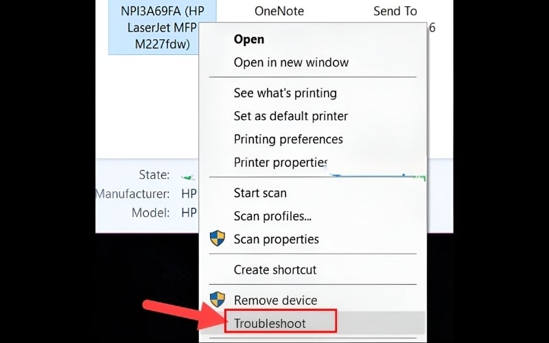 Chọn Troubleshoot ở thiết bị máy in bị lỗi