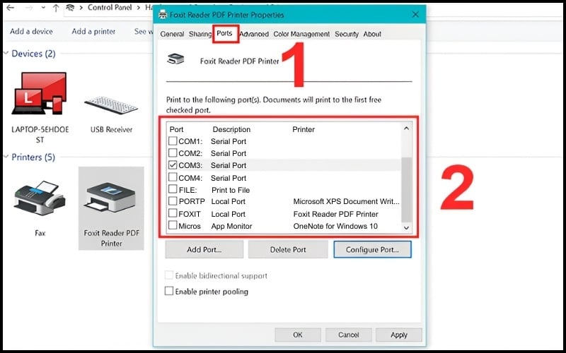 Check xem IP máy in trong Printer Properties