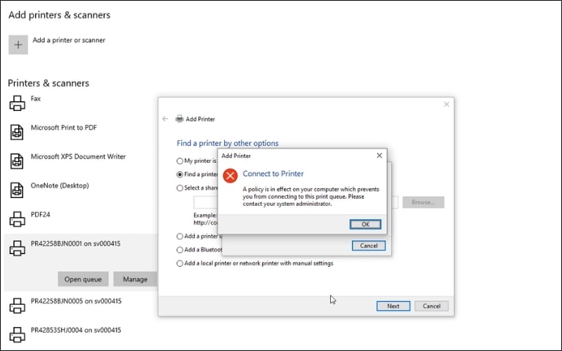 Biểu hiện laptop không nhận máy in