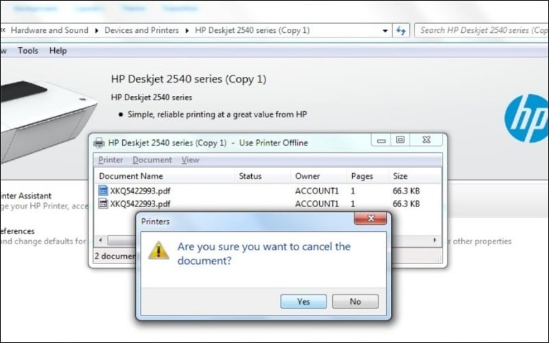 Kiểm tra trạng thái Offline và hàng đợi in