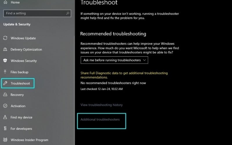 Nhấp vào Additional troubleshooters