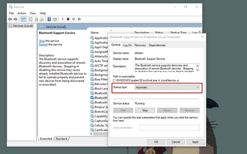 Tại mục Startup type, hãy đảm bảo bạn đã chọn Automatic