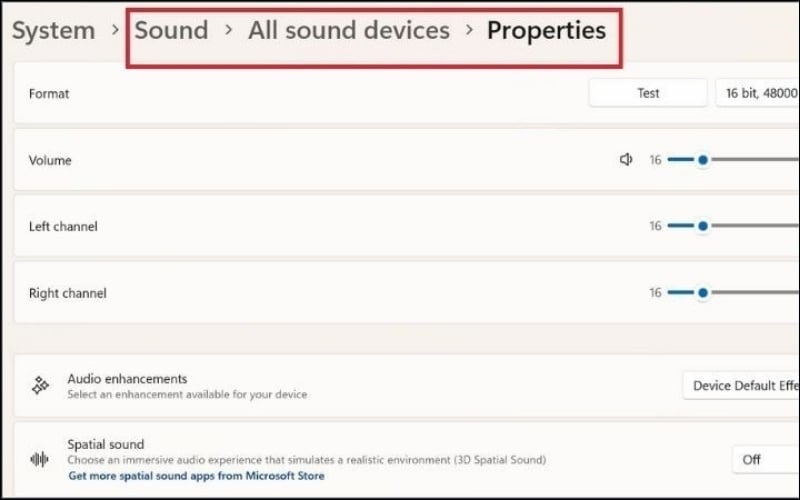 Vào trong cửa sổ Sound, chọn All Sound Devices rồi nhấn Properties
