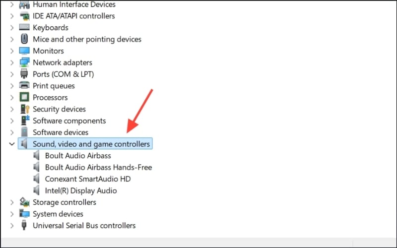Tìm và mở rộng mục Sound, video and game controllers